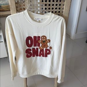 Workshop Republic Clothing Cream Sweater with Red Gingerbread "Oh Snap" Design